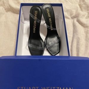 Stuart Weitzman black and clear strap high heel sandals